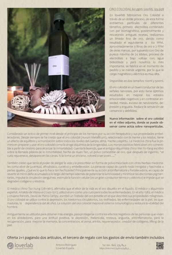 Oro 24k Elixir 100ml 600ppm coloidal y micronizado, máxima concentración posible - Imagen 2